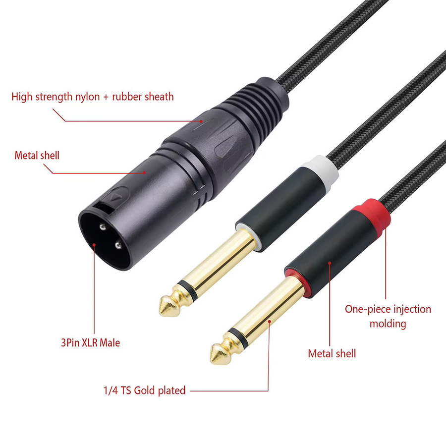 ALLOYSEED XLR auf Dual 6,35mm TS Mono Y-Mikrofonkabel mit vergoldeten Anschlüssen, Audio-Adapter in Schwarz - Bild 2