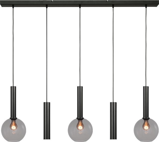 Masterlight Bella 2 3/2 Pendelleuchte 5-flammig mit rauchgrauen Glaskugeln und matt schwarzem Gestell - Bild 1