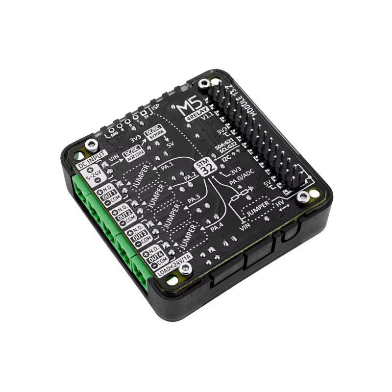 M5Stack 4-Kanal-Relais 13.2-Modul V1.1 STM32F030 in Schwarz - Bild 1