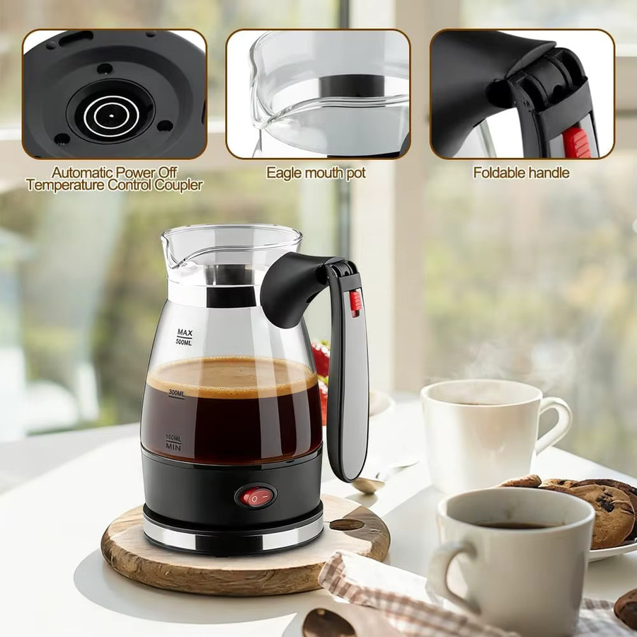 BBNV Elektrische türkische Kaffeemaschine aus Glas in Grau und Transparent, 500 ml Kaffeekanne für Mokka und Tee - Bild 3