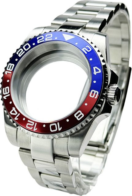 GRAYSS Taucheruhrengehäuse Edelstahl, Rot-Blaue Lünette, Silber, Unisex - Bild 1