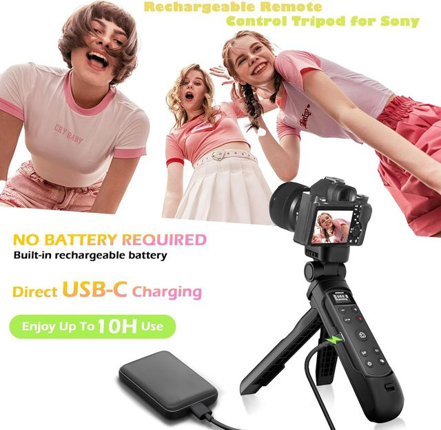 Sony Vlogging Shooting Grip Stativ mit Bluetooth und kabelloser Fernbedienung inklusive OLED-Display in Schwarz für ZV-1, ZV-E10, ZV-1F und A6700 - Bild 1