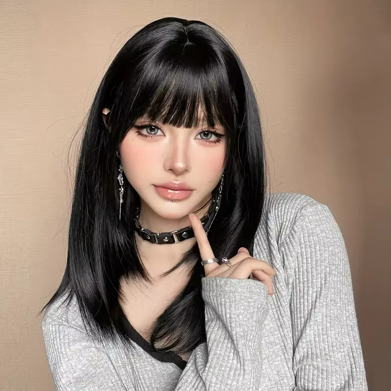 HAIRCUBE Haarperücke, schwarz, synthetisch, mittellang, glatt, mit Pony, Damen - Bild 3