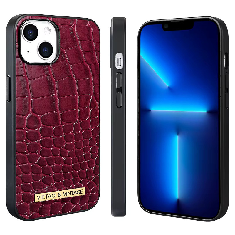 VIETAO Handyhülle mit Krokodilmuster aus PU-Leder für iPhone 16, 15, 14, 13, 12, 11 in Rot - Bild 4