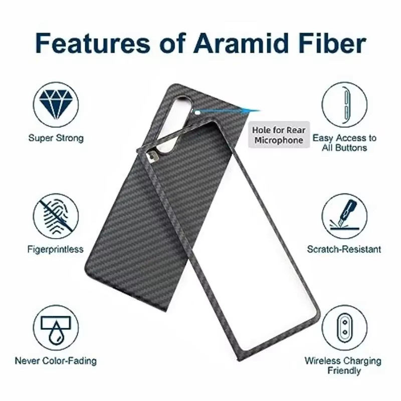 Aramid-Kevlar-Kohlefaser Business-Schutzhülle für Samsung Z Fold 7, 6 und 5 in Schwarz mit magnetischer kabelloser Ladefunktion - Bild 3