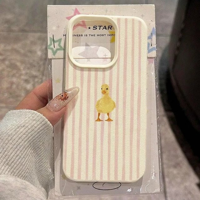 LTAO Silikon Soft Case für iPhone 11 bis iPhone 17 Pro Max mit rosa Streifen und gelbem Entenmuster - Bild 1