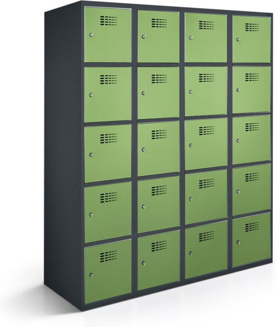 rotstahl Fächerschrank mit 20 Fächern in Hellgrün und anthrazitgrauem Korpus, B/T/H: 120 x 50 x 180 cm - Bild 1