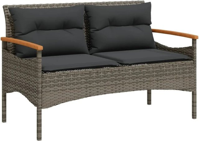 vidaXL Gartenbank aus Akazienholz und Polyrattan mit Kissen in Grau, B/T/H: 116 x 62,5 x 74 cm - Bild 1