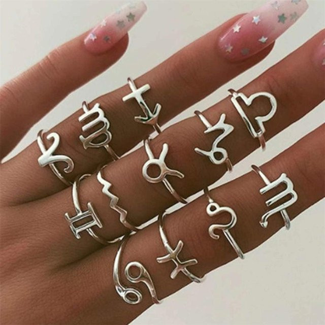Ring-Set Zwölf Sternbilder, Kupfer, Silber, Damen - Bild 1
