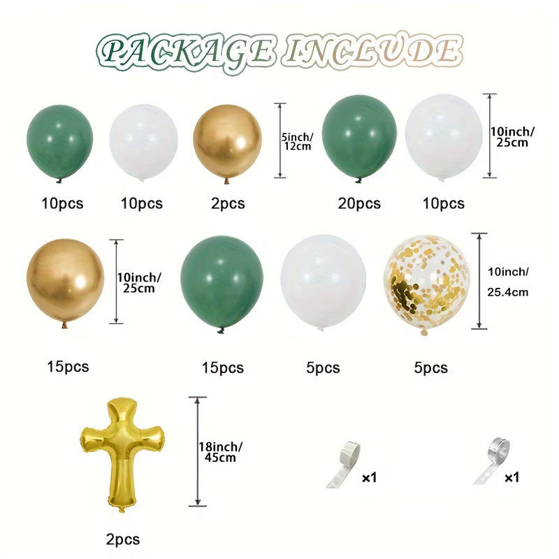 96-teiliges Ballon-Set für die erste Eucharistie mit Kreuz-Ballons und Girlande in Mehrfarbig zur Dekoration von Taufe und Geburtstag - Bild 1