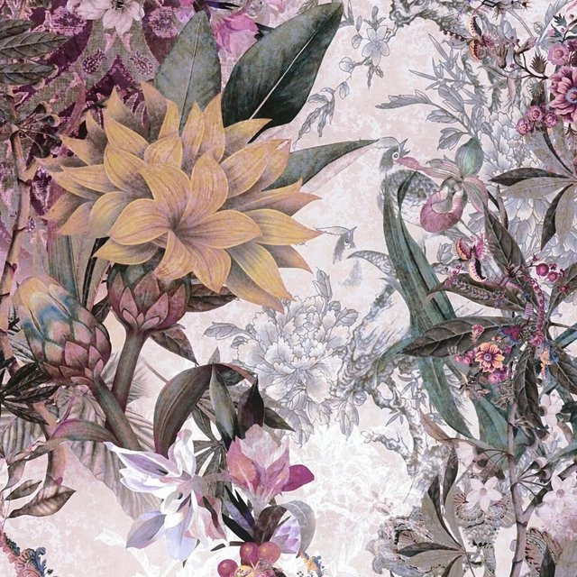 PROFHOME Floral Tapete Blumenmuster Matt in Weiß, Lila, Gelb und Grün-Grau, Breite: 0,53 m, Länge: 10,05 m - Bild 1