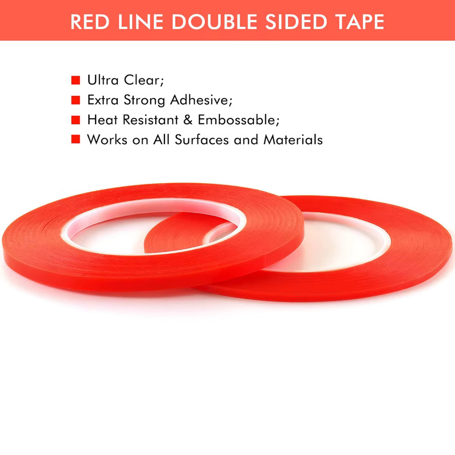 Hitzebeständiges doppelseitiges Klebeband mit roter Linie, Breite: 6 mm, ideal für DIY-Dekoration, Folierung und Bastelarbeiten, Farbe: Rot - Bild 4