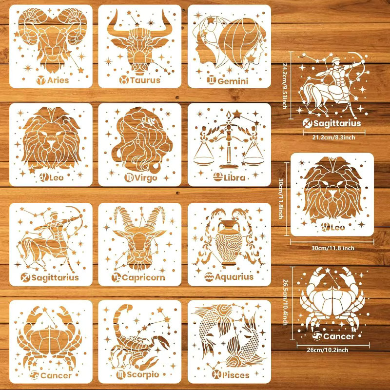 12er Set Sternbild Schablonen mit Tierkreis Symbolen für DIY Handwerk und astrologische Dekoration, Breite: 30 cm, Höhe: 30 cm - Bild 2
