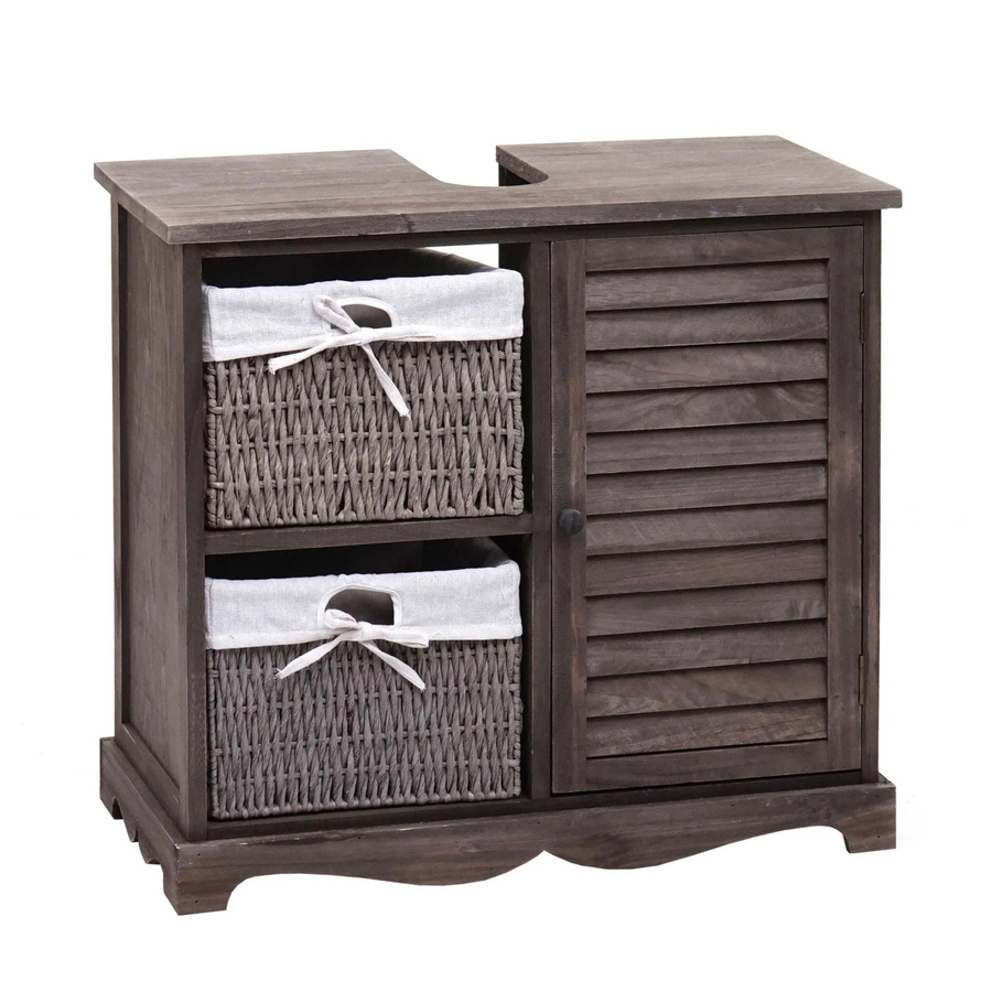 Waschbeckenunterschrank MCW-H20 aus Massiv-Holz mit Korb-Schublade in Shabby Grau-Braun, B/T/H: 60 x 65 x 31 cm - Bild 3
