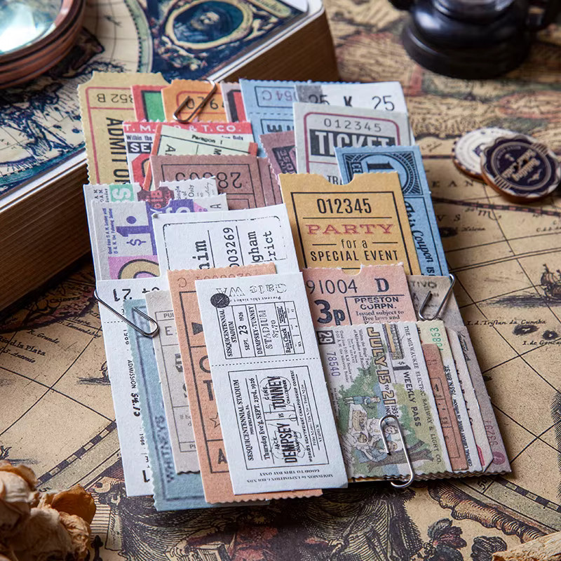 400 Stück Vintage Time Ticket Aufkleber Set in Multicolour für Junk Journaling und Scrapbooking aus Papier - Bild 2