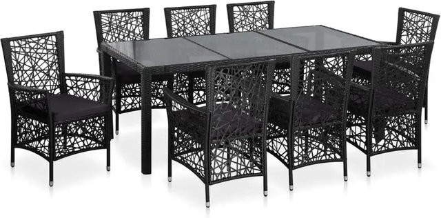 vidaXL 9-tlg. Garten-Essgruppe aus Poly-Rattan mit Stahlrahmen und Hartglas-Tischplatte in Schwarz - Bild 1