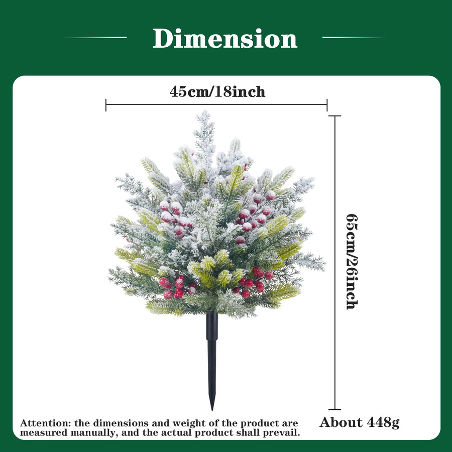 Uflower Künstliche Weihnachtsdekoration mit Zypressenblatt, roten Beeren und Erdspikes in Grün und Rot für den Außenbereich - Bild 3