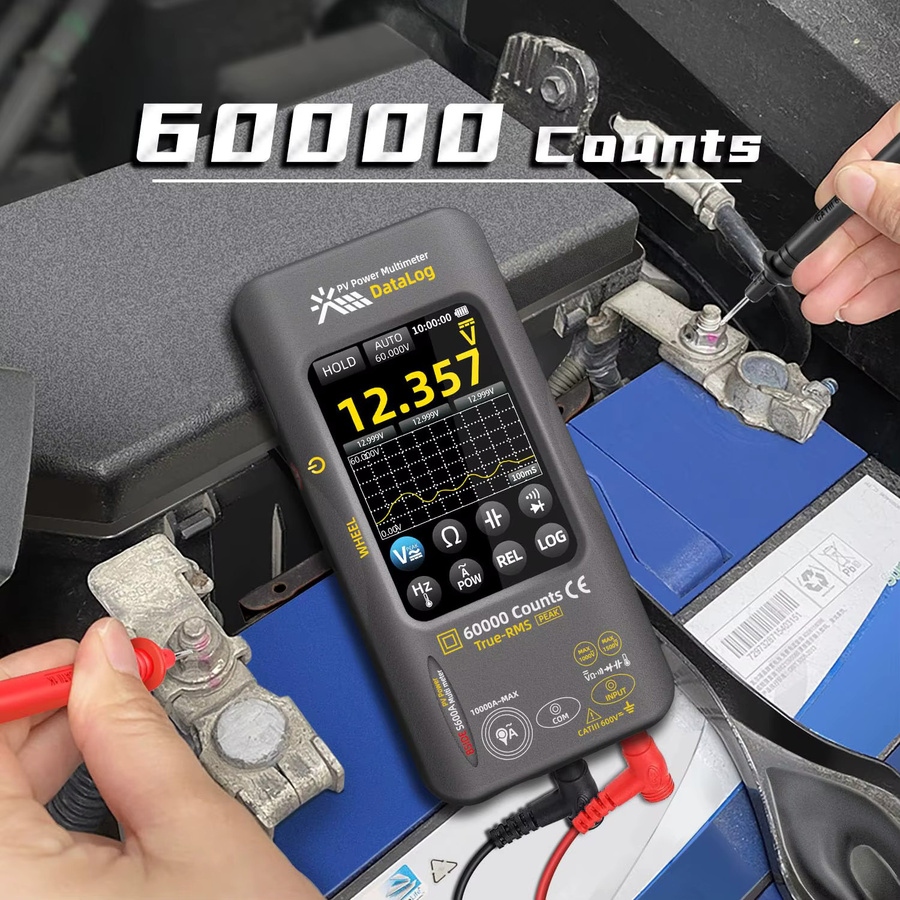 BSIDE PV Digital-Multimeter mit 60.000 Messwerten, Multitester zur Leistungsmessung mit 10.000A flexiblem AC-Klemmdraht, Datenaufzeichnungsgerät mit 3,98 Zoll Touch-LCD, 1500VDC/1000VAC, Farbe: Schwarz - Bild 3