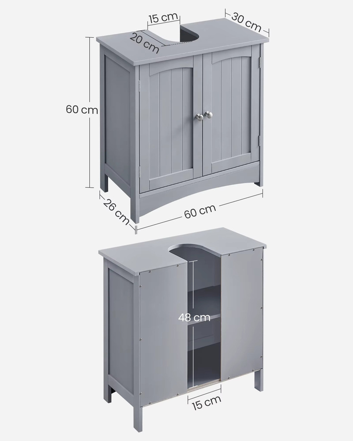 VASAGLE Waschbeckenunterschrank Badezimmerschrank mit 2 Türen und höhenverstellbarer Ablage, B/T/H: 60 x 30 x 60 cm - Bild 2