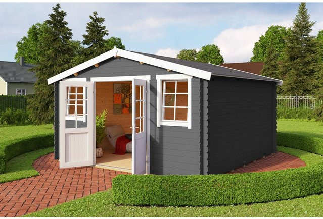 Lasita Gartenhaus Wels 4 aus Fichtenholz mit Satteldach in Carbongrau, B/H/T: 390 x 245,1 x 390 cm - Bild 1