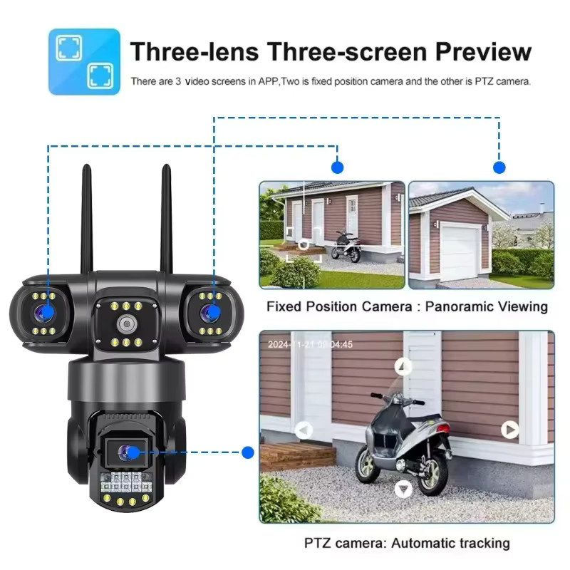 Multi-Objektiv 4G PTZ Kabellose CCTV-Kamera in Schwarz für die wetterfeste Smart Home Außenüberwachung mit Echtzeit-Fernvideoüberwachung - Bild 3