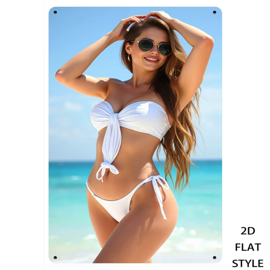 HELLOYOUNG Vintage Metallschild Strand Sommer Bikini Wanddeko, B: 30 cm, H: 20 cm, Farbe: Weiß/Mehrfarbig - Bild 2