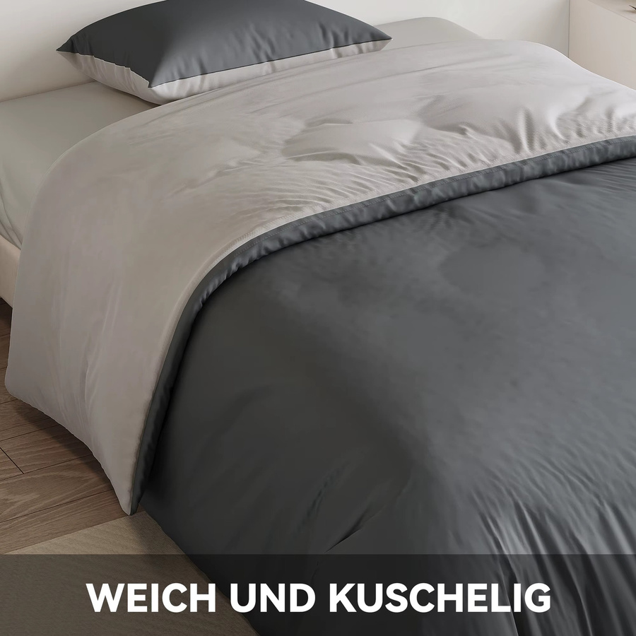 4-teiliges Bettwäsche-Set für 140 x 200 cm Bett, Bettbezug 140 x 210 cm, 2 Kissenbezüge 80 x 80 cm, modern und einfarbig in Grün, Weiß oder Grau - Bild 5