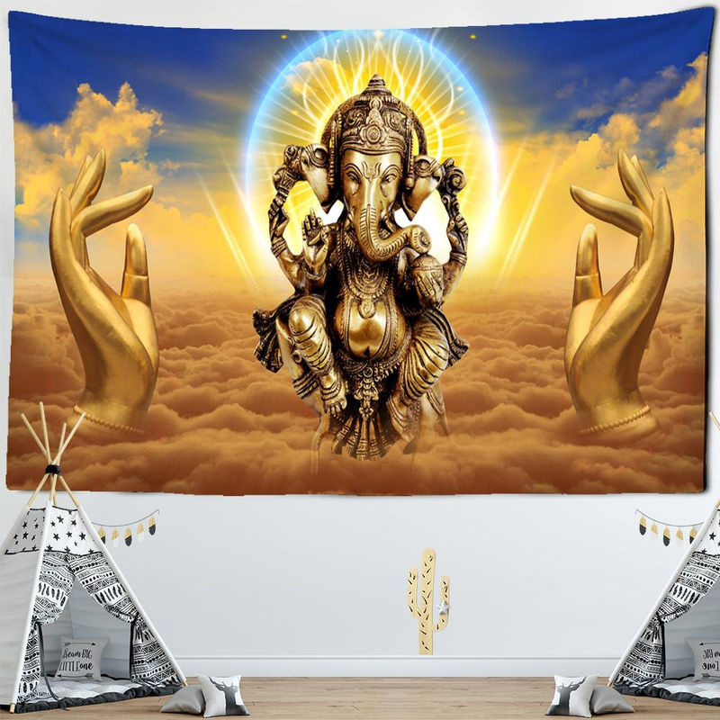 Super Six Wandteppich Elefant und Bergamotte in Gold, Bohemian Wandbehang mit Tier- und Floral-Motiv, B: 230 cm, H: 150 cm - Bild 2