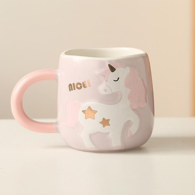 Yiran Furniture Einhorn Keramiktasse in Pink mit 400 ml Fassungsvermögen - Bild 1