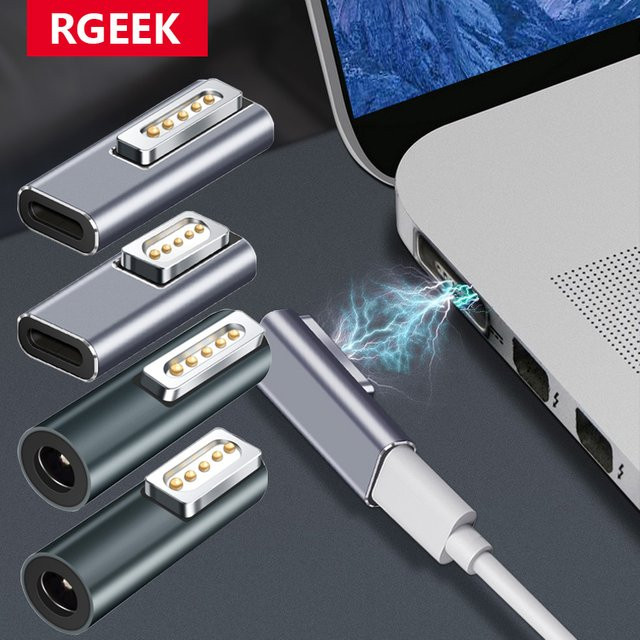 RGEEK USB Typ C Magnetischer PD-Adapter für MagSafe 1 und MagSafe 2, 5A Schnelllade-Konverter für MacBook Pro Max, Farbe: Silber - Bild 1