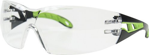 Uvex Schutzbrille aus Kunststoff in Schwarz/Grün/Weiß mit transparenten Gläsern nach EN 166 - Bild 1