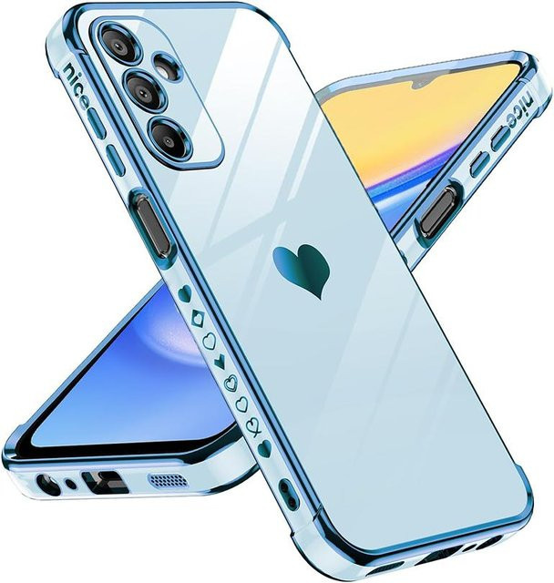 Vergoldetes Samsung Galaxy Case mit Liebesherz Seitenmuster in Blau und Gold - Bild 1