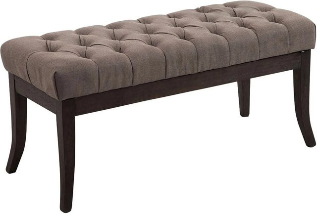 DELUKE Sitzbank CANNES in Taupe und Dunkelbraun, Polsterbank im Chesterfield-Design mit gesteppter Stoffoberfläche, B/T/H: 100 x 38 x 46 cm - Bild 1