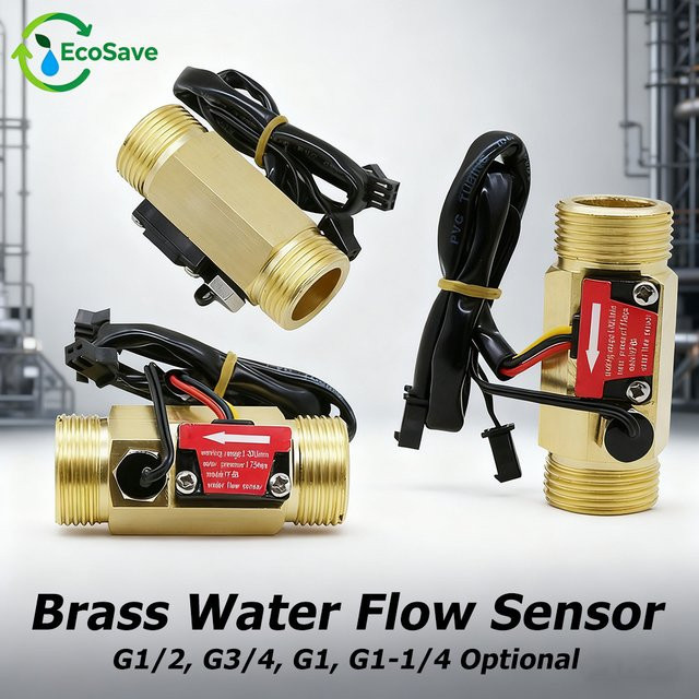 Messing Wasserdurchflusssensor Hall Turbine Durchflussmesser mit elektromagnetischem Impuls in Gold - Bild 1