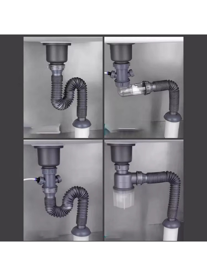 LEENKEA Küchenspüle-Abflussrohr Set mit erweiterbarem Verbindungsschlauch für 32/45/56 mm Schnittstellen - Bild 2