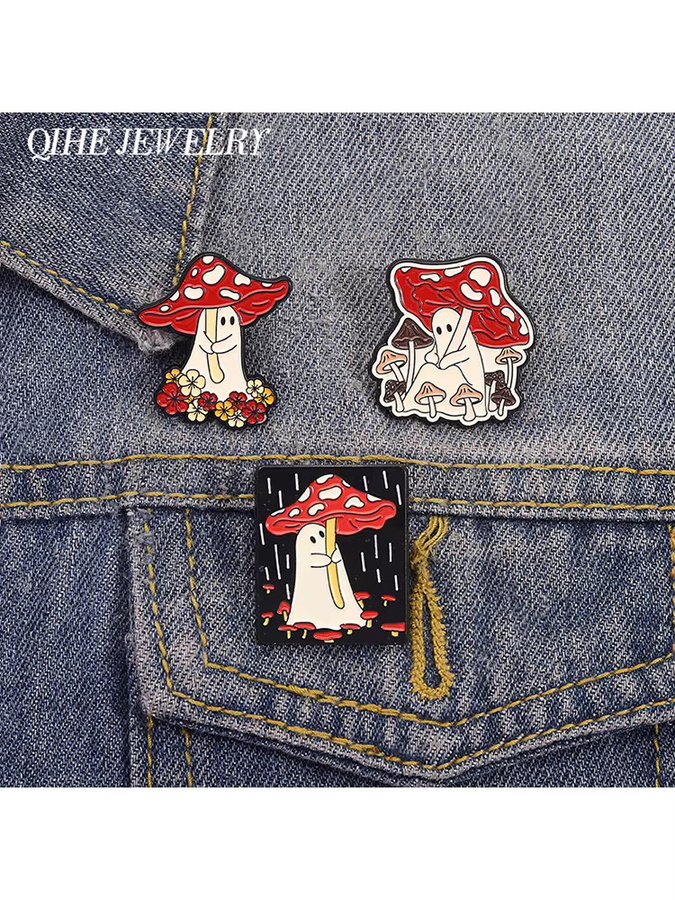 QIHE JEWELRY Emaille-Pin Wandernder Geist mit Pilzregenschirm, Metall, Unisex - Bild 5