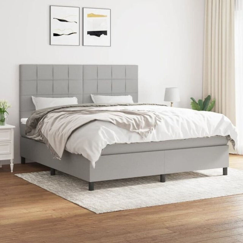 Vidaxl Boxspringbett mit Matratze in Grau und Weiß aus Stoff, Modern, B/T/H: 160 x 200 x 128 cm - Bild 1