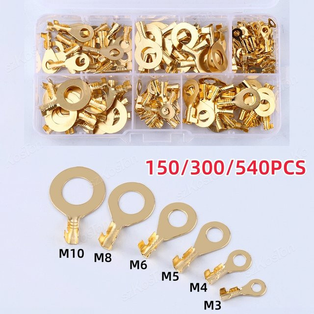 SZKOSTON Kupfer Ringkabelschuhe Set, nicht isolierte Ringösen Steckverbinder in Gold, Sortiment Kit für Kabel und Draht - Bild 1