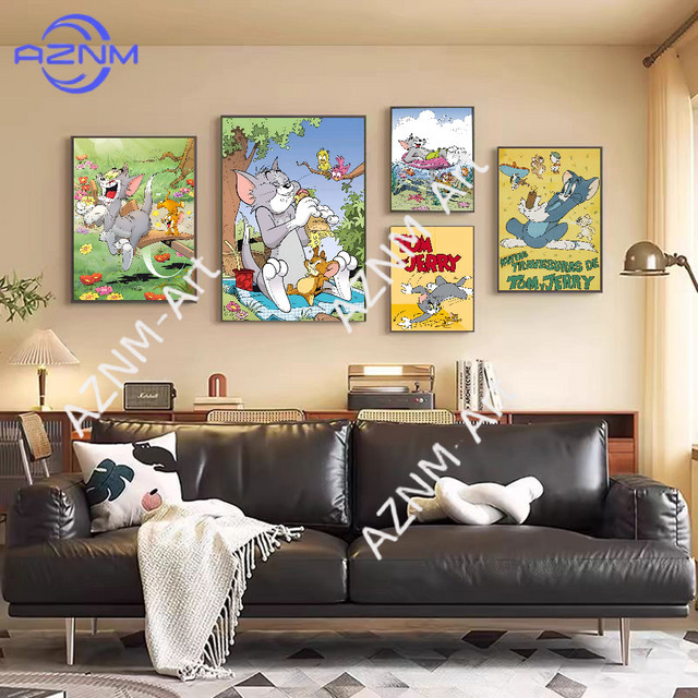 Kayou Vintage Cartoon Poster Tom und Jerry Mehrfarbig als Wanddekoration aus Papier - Bild 1