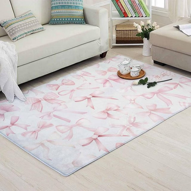 Weicher Teppich Lodestar mit rosa Schleifen und schwarz-weißem Karomuster, B/T: 60 x 40 cm - Bild 1