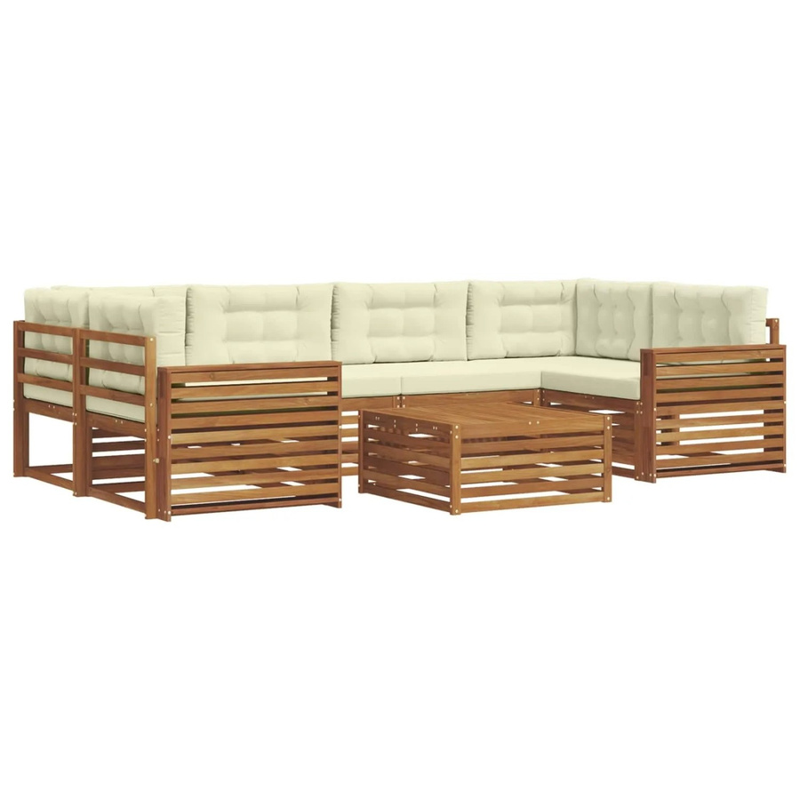 vidaXL Outdoor-Sofagarnitur 8-teilig L-Form aus Akazienholz mit Kissen in Natur und Creme - Bild 2