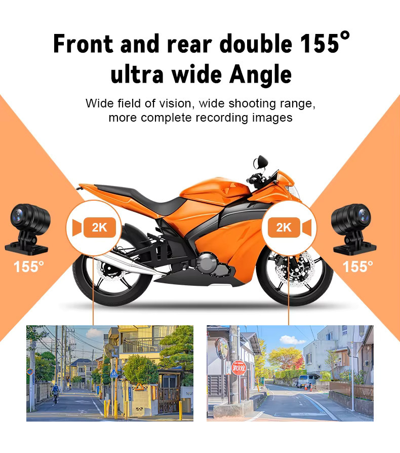 Kocam Dual 2K Motorrad Dash Cam mit WiFi und GPS, Wasserdichte Vorne- und Hinten-Kamera Recorder in Schwarz - Bild 2