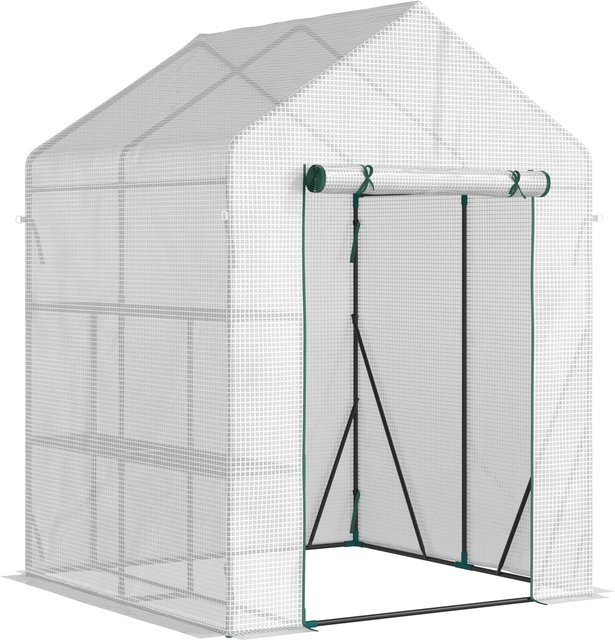 Outsunny Begehbares Foliengewächshaus mit 4 Regalebenen in Weiß, B/T/H: 143 x 143 x 195 cm - Bild 1