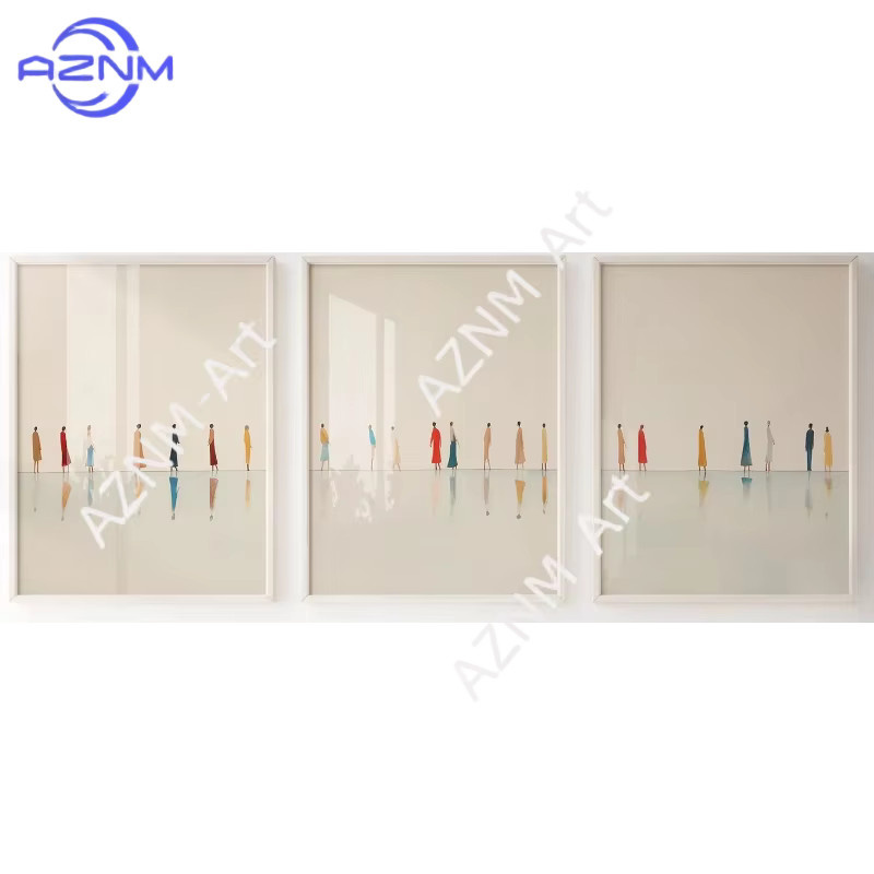 3-teiliges Wandbild-Set AZNM mit Meeresmotiven in Beige, minimalistisches Boho-Küsten-Triptychon als abstrakter Natur- und Landschaftsdruck auf Papier - Bild 2