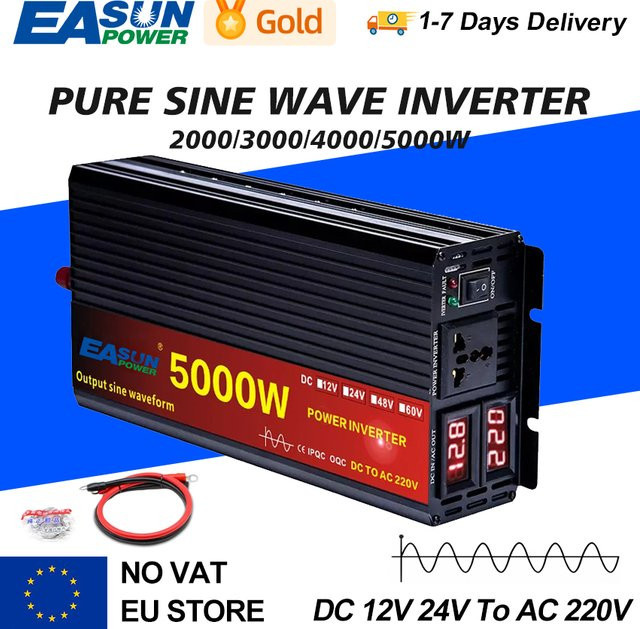 EASUN POWER Wechselrichter 12V DC auf 230V AC Sinuswellen Konverter, Schwarz - Bild 1