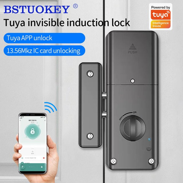 LUCKING DOOR Intelligentes unsichtbares Bluetooth-Schloss für Holztüren in Schwarz mit Tuya App Unterstützung und IC-Kartenfunktion - Bild 1