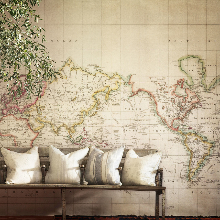 Andrew Martin Mural Latitude Weltkarte Tapete in Beige aus Vlies - Bild 2