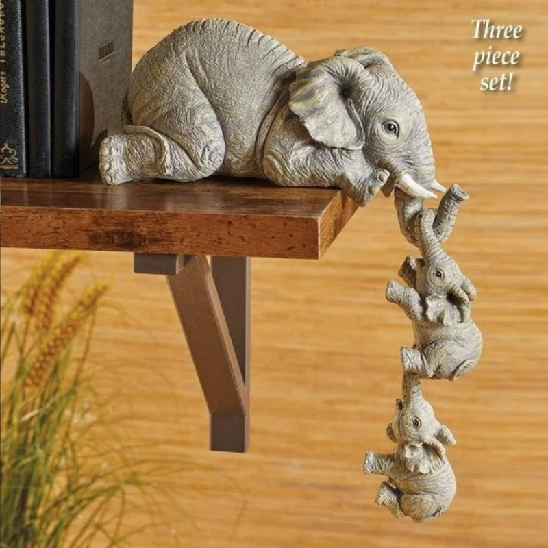 3er-Set Niedliche Elefanten Figuren aus Kunstharz in Grau als Dekorative Baby Puppen Miniaturen für deine Wohnkultur - Bild 1