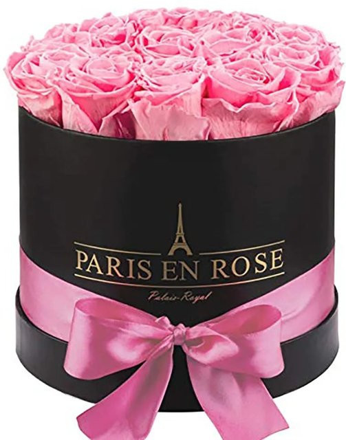 PARIS EN ROSE Rosenbox Schwarz mit 14 rosa Rosen und Schleife, Durchmesser: 19 cm - Bild 1