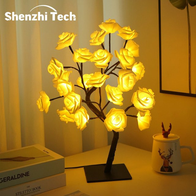 Shenzhi Tech Rosenbaum-Lampe mit mehrfarbigem LED-Licht, USB-betriebenes Blumen-Nachtlicht zur Schreibtischdekoration - Bild 1